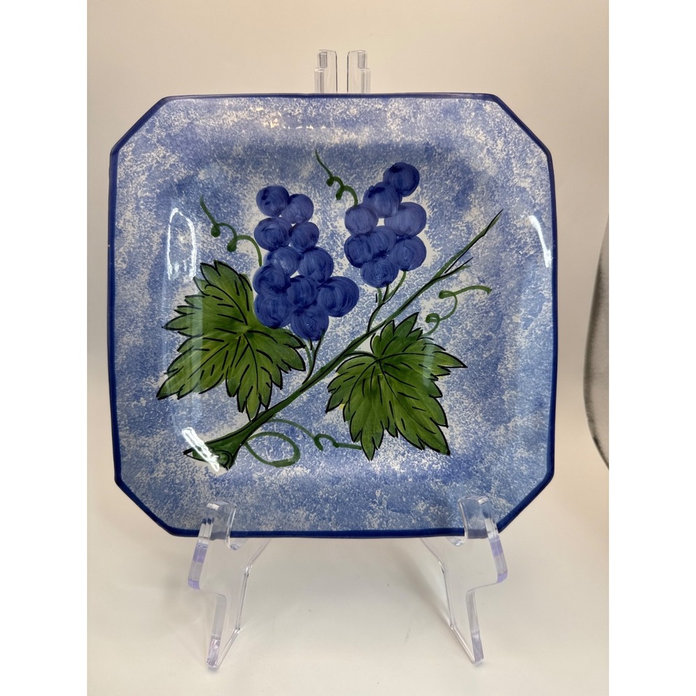 Hand Painted Grape motif square Plate Made In‎ Italy for calypso 8 inch